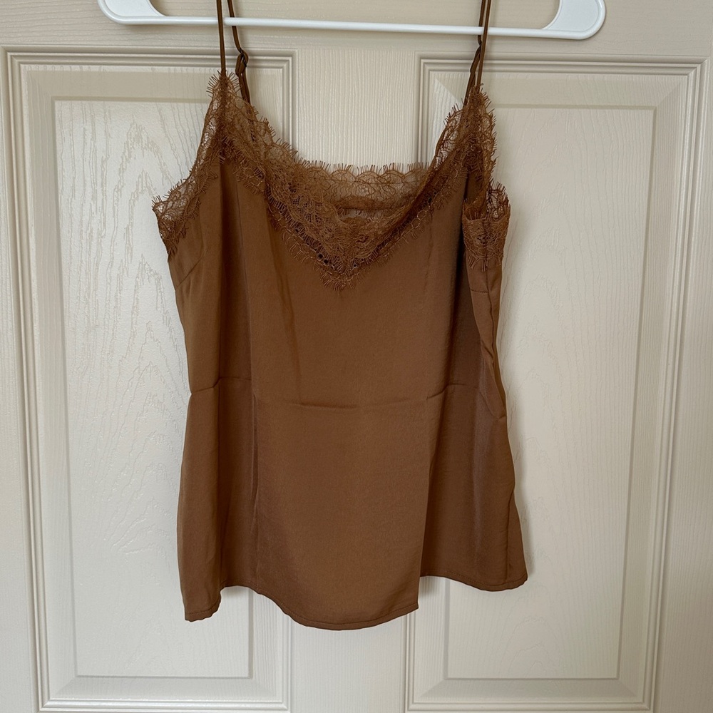 Elegant Tan Lace Trim Cami Top